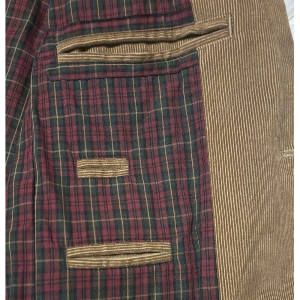 L.L. Bean Men Tan Brown Corduroy Blazer Jacket 40 Tall 3Button Plaid Lined 0J5C8